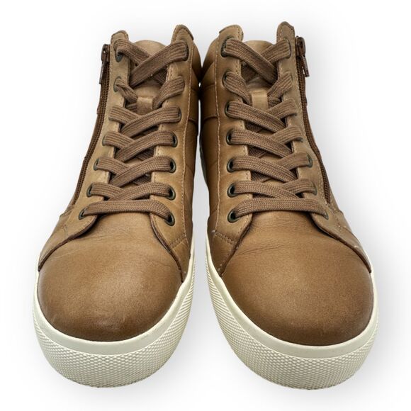 Taos Footwear Winner High Top Sneakers Leather Side Zip Caramel 8.5 - Picture 5 of 9